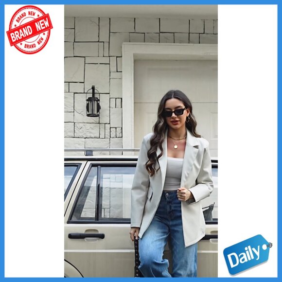 Oversized Faux Leather Blazer Bomber Jacket Long Sleeve Button Front Pockets - Picture 7 of 7